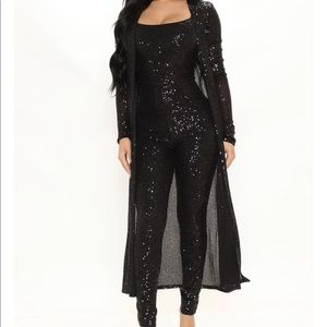 NWT Fashion nova ready to sparkle sequin jumpsuit SET black size XS